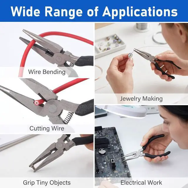 Alt view image 3 of 7 - 5" Mini Needle Nose Pliers, Long Nose Jewelry Making Pliers | Precision Small Needle Nose Pliers with Wire Cutter for Electronic Repair