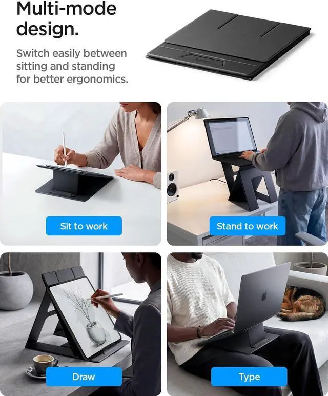 Alt view image 3 of 7 - Slim Fold Portable Standing Desk Laptop Stand Foldable Ergonomic Angle Lift Anti-Slip Compatible with MacBook Neo, MacBook Air, MacBook Pro 11"-16" and iPad/Air/Pro and More - Black (LD201-S10)