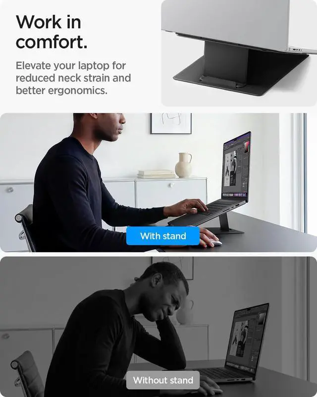 Alt view image 4 of 7 - Slim Fold Portable Standing Desk Laptop Stand Foldable Ergonomic Angle Lift Anti-Slip Compatible with MacBook Neo, MacBook Air, MacBook Pro 11"-16" and iPad/Air/Pro and More - Black (LD201-S10)