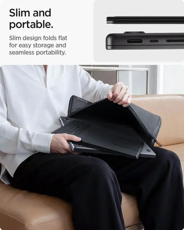 Alt view image 5 of 7 - Slim Fold Portable Standing Desk Laptop Stand Foldable Ergonomic Angle Lift Anti-Slip Compatible with MacBook Neo, MacBook Air, MacBook Pro 11"-16" and iPad/Air/Pro and More - Black (LD201-S10)