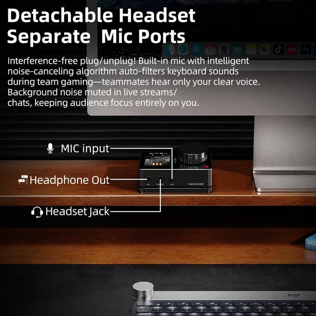 Alt view image 6 of 7 - SMSL Nano ONE Pro External Sound Card Hi-Fi DSP Chip, Virtual 7.1 Surround Sound, 3.5mm Headphone Out & Mic In, Plug & Play Driverless (Black)