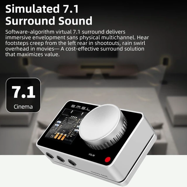 Alt view image 5 of 7 - SMSL Nano ONE Pro External Sound Card Hi-Fi DSP Chip, Virtual 7.1 Surround Sound, 3.5mm Headphone Out & Mic In, Plug & Play Driverless (Black)