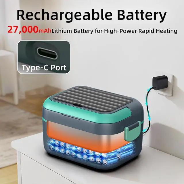Alt view image 2 of 7 - 6.3 Cups Cordless Electric Lunch Box for Adults, 27,000mAh 100W Rechargeable Battery Powered Automatic Scheduled Heated Lunchbox, Rapid Heating Portable Food Warmer BPA Free for Hot Meals Anywhere