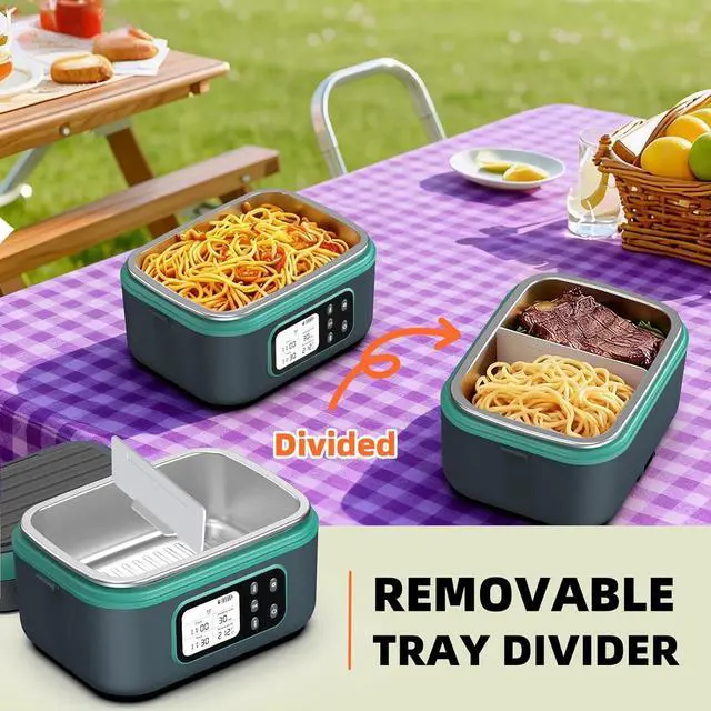 Alt view image 5 of 7 - 6.3 Cups Cordless Electric Lunch Box for Adults, 27,000mAh 100W Rechargeable Battery Powered Automatic Scheduled Heated Lunchbox, Rapid Heating Portable Food Warmer BPA Free for Hot Meals Anywhere