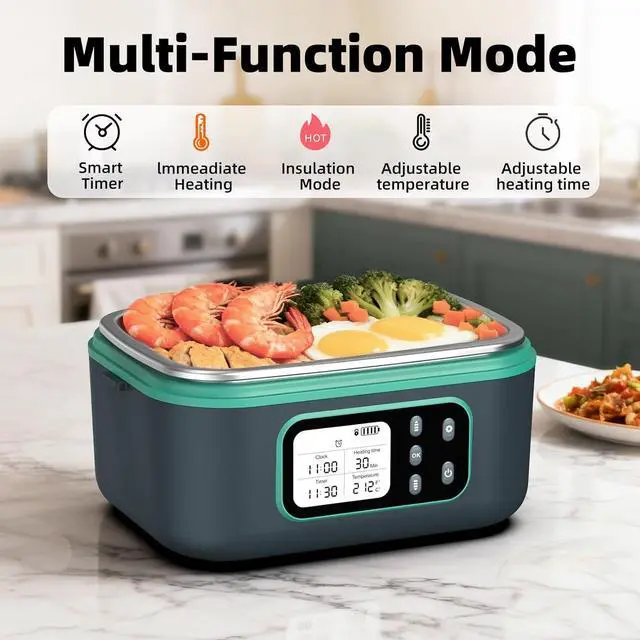 Alt view image 4 of 7 - 6.3 Cups Cordless Electric Lunch Box for Adults, 27,000mAh 100W Rechargeable Battery Powered Automatic Scheduled Heated Lunchbox, Rapid Heating Portable Food Warmer BPA Free for Hot Meals Anywhere