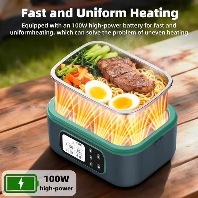 Alt view image 3 of 7 - 6.3 Cups Cordless Electric Lunch Box for Adults, 27,000mAh 100W Rechargeable Battery Powered Automatic Scheduled Heated Lunchbox, Rapid Heating Portable Food Warmer BPA Free for Hot Meals Anywhere