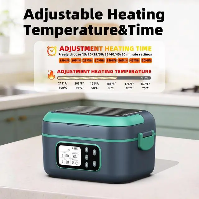 Alt view image 6 of 7 - 6.3 Cups Cordless Electric Lunch Box for Adults, 27,000mAh 100W Rechargeable Battery Powered Automatic Scheduled Heated Lunchbox, Rapid Heating Portable Food Warmer BPA Free for Hot Meals Anywhere