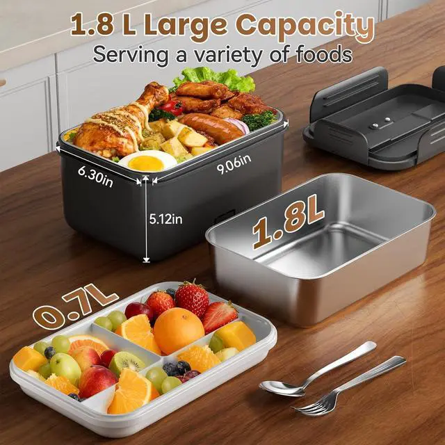Alt view image 5 of 7 - Cordless Electric Lunch Box with 8000mAh Battery, 1.8L/7.6-Cup Heated Lunch Box for Adults, Portable Self-Heating Food Warmer for Office Outdoor Work