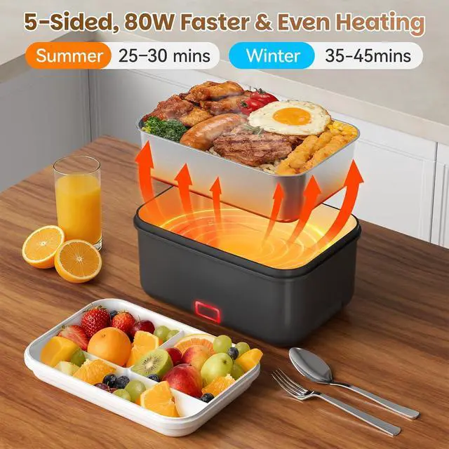Alt view image 4 of 7 - Cordless Electric Lunch Box with 8000mAh Battery, 1.8L/7.6-Cup Heated Lunch Box for Adults, Portable Self-Heating Food Warmer for Office Outdoor Work