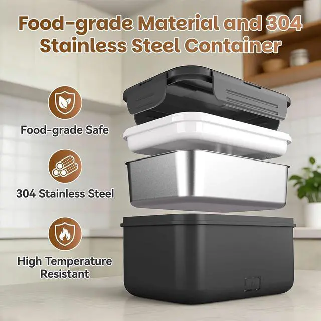 Alt view image 3 of 7 - Cordless Electric Lunch Box with 8000mAh Battery, 1.8L/7.6-Cup Heated Lunch Box for Adults, Portable Self-Heating Food Warmer for Office Outdoor Work