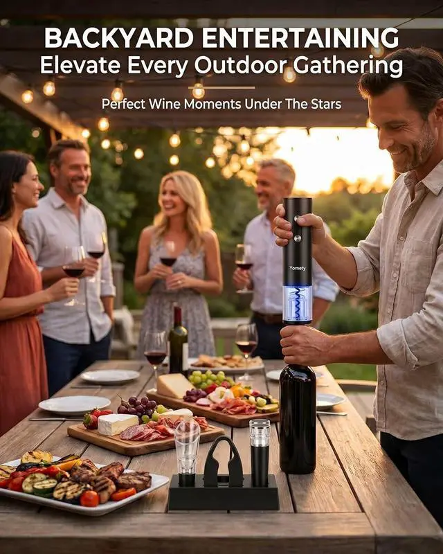 Alt view image 7 of 7 - Electric Opener Set With Base, Accessories Including Rechargeable Corkscrew, Aerator, Stoppers and Foil Cutter - Perfect Gifts for Wine Lovers