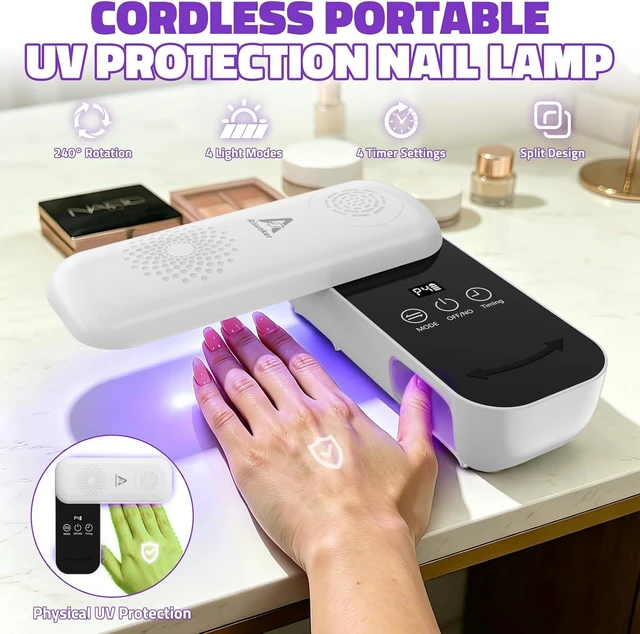 Alt view image 2 of 7 - Compact Cordless UV Nail Lamp 2-in-1 Gel Dryer & Nail Care Light with 4 Light Modes, Rotatable Panel & UV Protection Design, Portable LED Nail Light with Timer for Salon & Home
