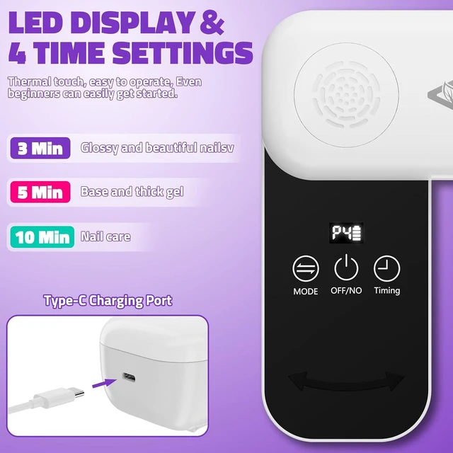 Alt view image 4 of 7 - Compact Cordless UV Nail Lamp 2-in-1 Gel Dryer & Nail Care Light with 4 Light Modes, Rotatable Panel & UV Protection Design, Portable LED Nail Light with Timer for Salon & Home