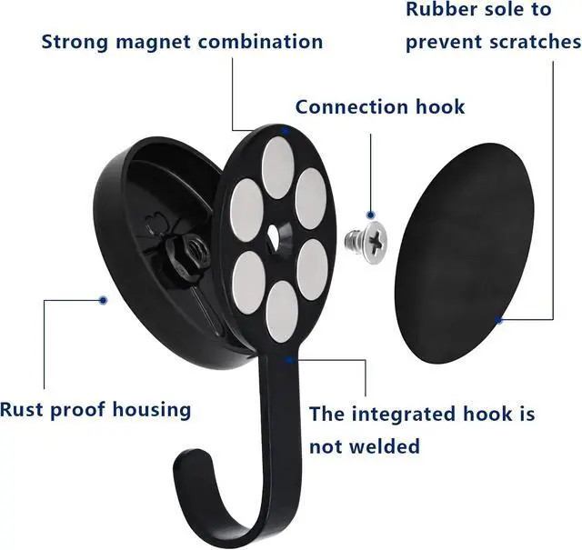 Alt view image 3 of 7 - Magnetic Hooks, Reliable Magnetic Hanger Heavy Duty Magnetic on Wall Hooks for Metal Surfaces and Doors (Black 8 Pack)