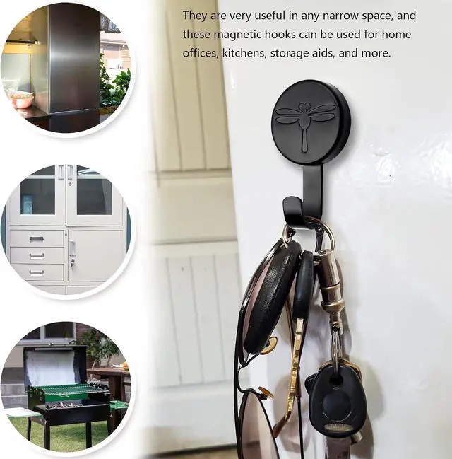 Alt view image 4 of 7 - Magnetic Hooks, Reliable Magnetic Hanger Heavy Duty Magnetic on Wall Hooks for Metal Surfaces and Doors (Black 8 Pack)