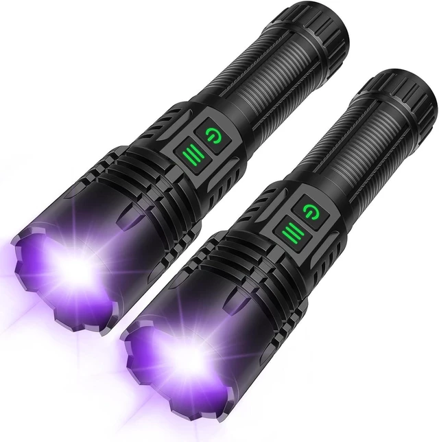 Main image of 2-in-1 Rechargeable UV & High-Lumens Flashlight Powerful Blacklight LED Tactical 6 Modes, Super Bright Waterproof Zoomable Detector for Pet Urine, Resin Curing, Camping & Emergencies (2 Pack)