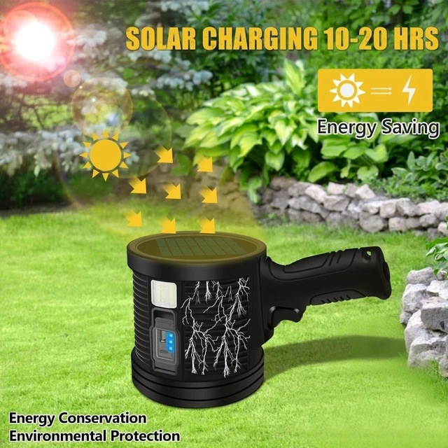 Alt view image 3 of 7 - 1,000,000 Lumen Rechargeable Spotlight 6-Mode LED Spotlight Flashlight As Seen on TV with Tripod, 3 Color Filters, Super Bright Solar Outdoor Handheld Spot Light for Hunting & Boating, XXXL