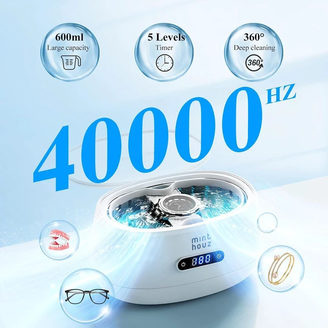 Alt view image 2 of 7 - 40kHz Ultrasonic Jewelry Cleaner Machine 5 Cleaning Modes, Professional Sterling Silver Sonic Cleaner for Jewelry, Watch Strap, Eyeglass, Ring & Dentures Cleaning