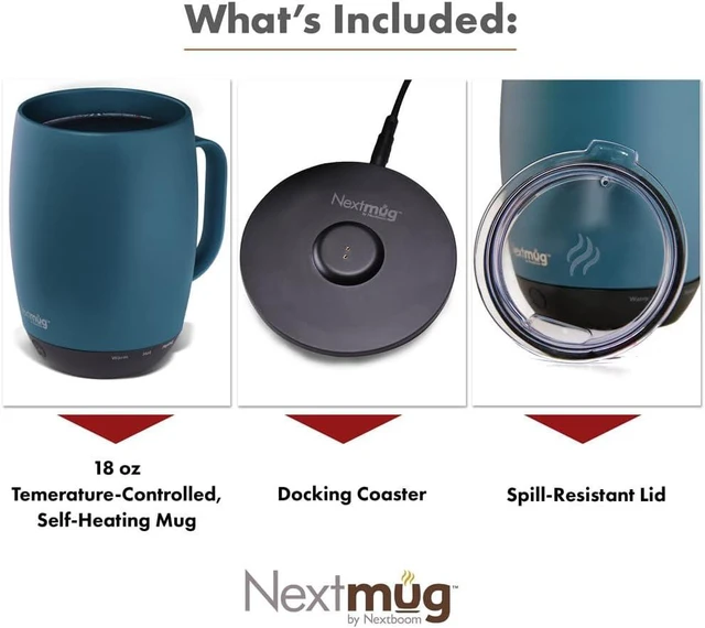 Alt view image 3 of 7 - Nextmug Plus Temperature-Controlled Self-Heating Mug (Slate Blue - 18 oz.) No App, Long-Lasting Battery for Work & Study, Great Gift for Coffee Lovers