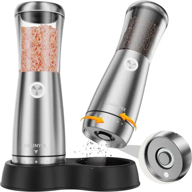 Main image of Electric Salt and Pepper Grinder Set - Automatic Stainless Steel Rechargeable Salt and Pepper Grinder Set with Storage Base, Large Capacity, LED Light & Adjustable Coarseness, Ideal Kitchen Gadget