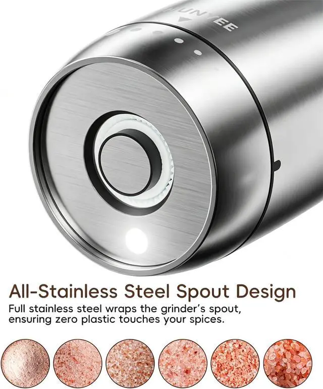 Alt view image 2 of 7 - Electric Salt and Pepper Grinder Set - Automatic Stainless Steel Rechargeable Salt and Pepper Grinder Set with Storage Base, Large Capacity, LED Light & Adjustable Coarseness, Ideal Kitchen Gadget