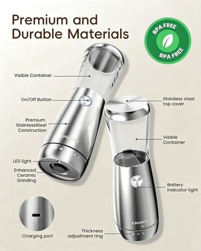 Alt view image 6 of 7 - Electric Salt and Pepper Grinder Set - Automatic Stainless Steel Rechargeable Salt and Pepper Grinder Set with Storage Base, Large Capacity, LED Light & Adjustable Coarseness, Ideal Kitchen Gadget
