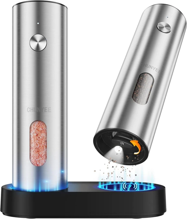 Main image of Electric Salt and Pepper Grinder Set with Rechargeable Base Upgraded Large Capacity Refillable Pepper Mill Set, LED Light & Adjustable Coarseness, Ideal for Kitchen, Outdoor, BBQ & Gift Giving