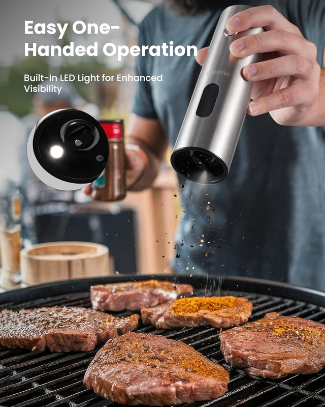 Alt view image 4 of 7 - Electric Salt and Pepper Grinder Set with Rechargeable Base Upgraded Large Capacity Refillable Pepper Mill Set, LED Light & Adjustable Coarseness, Ideal for Kitchen, Outdoor, BBQ & Gift Giving