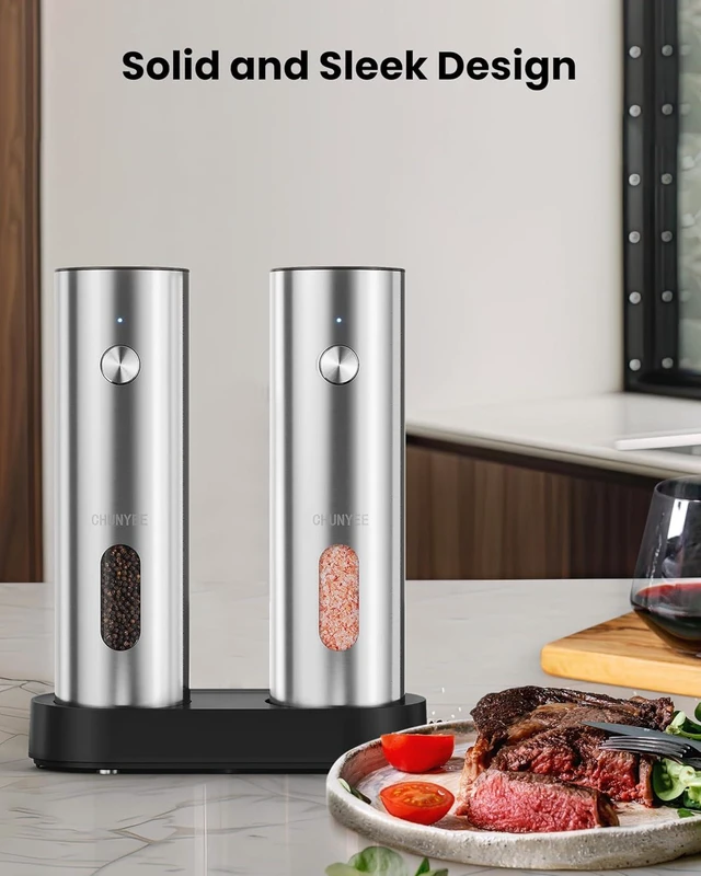 Alt view image 7 of 7 - Electric Salt and Pepper Grinder Set with Rechargeable Base Upgraded Large Capacity Refillable Pepper Mill Set, LED Light & Adjustable Coarseness, Ideal for Kitchen, Outdoor, BBQ & Gift Giving
