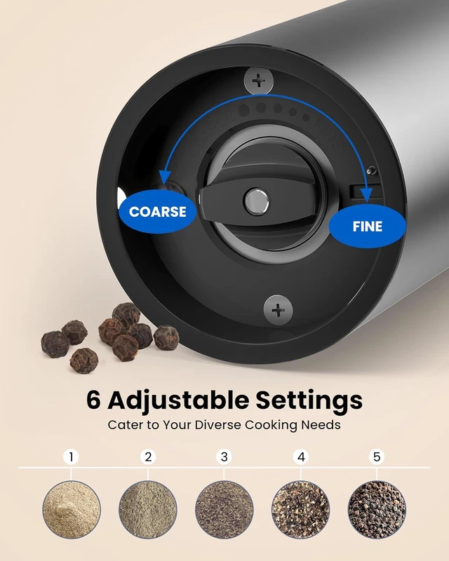 Alt view image 6 of 7 - Electric Salt and Pepper Grinder Set with Rechargeable Base Upgraded Large Capacity Refillable Pepper Mill Set, LED Light & Adjustable Coarseness, Ideal for Kitchen, Outdoor, BBQ & Gift Giving