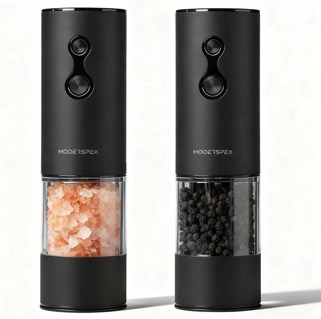 Main image of USB-C Rechargeable Electric Salt and Pepper Grinder Set Dual-Speed Automatic Mills with 9 Adjustable Coarseness, Ceramic Burr, LED Light, Refillable (Carbon Black)