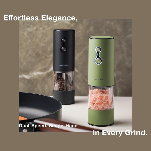 Alt view image 2 of 7 - USB-C Rechargeable Electric Salt and Pepper Grinder Set Dual-Speed Automatic Mills with 9 Adjustable Coarseness, Ceramic Burr, LED Light, Refillable (Carbon Black)