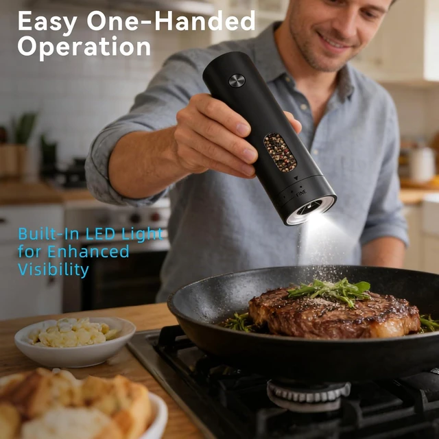 Alt view image 3 of 7 - Electric Salt and Pepper Grinder Set with Dual Charging Base Rechargeable Automatic Pepper Mill, 110ml Large Capacity, Adjustable Coarseness, One-Handed Operation for Kitchen, BBQ & Gift