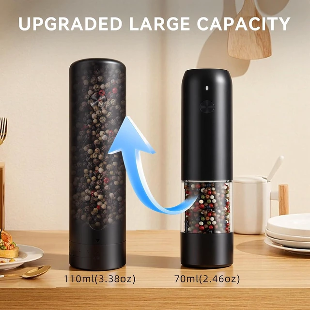 Alt view image 7 of 7 - Electric Salt and Pepper Grinder Set with Dual Charging Base Rechargeable Automatic Pepper Mill, 110ml Large Capacity, Adjustable Coarseness, One-Handed Operation for Kitchen, BBQ & Gift