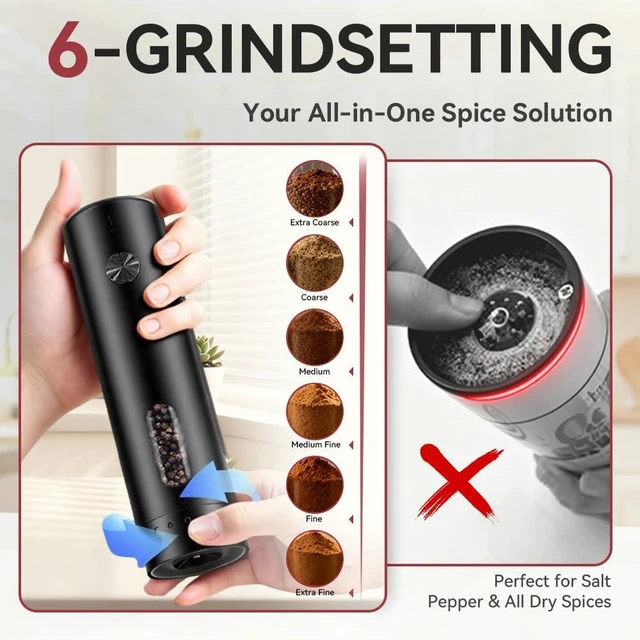 Alt view image 4 of 7 - Electric Salt and Pepper Grinder Set with Dual Charging Base Rechargeable Automatic Pepper Mill, 110ml Large Capacity, Adjustable Coarseness, One-Handed Operation for Kitchen, BBQ & Gift