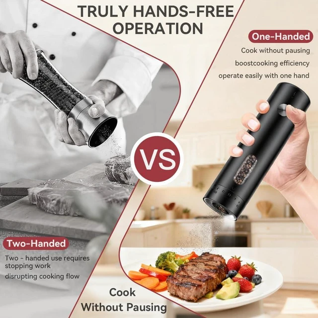 Alt view image 6 of 7 - Electric Salt and Pepper Grinder Set with Dual Charging Base Rechargeable Automatic Pepper Mill, 110ml Large Capacity, Adjustable Coarseness, One-Handed Operation for Kitchen, BBQ & Gift