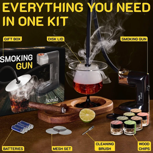 Alt view image 4 of 7 - Cocktail Smoker Kit Whiskey Smoker & Smoke Infuser Starter Kit, 12 PCS, Smoker Machine with Accessories & Wood Chips, Indoor Smoker, Gift for Men