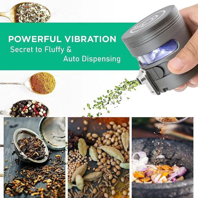 Alt view image 2 of 7 - - Tectonic9 Herb Grinder Automatic Electric Herbal Spice Dispenser Large 2.5" Aluminum Alloy (Grey), For Home & Kitchen Only