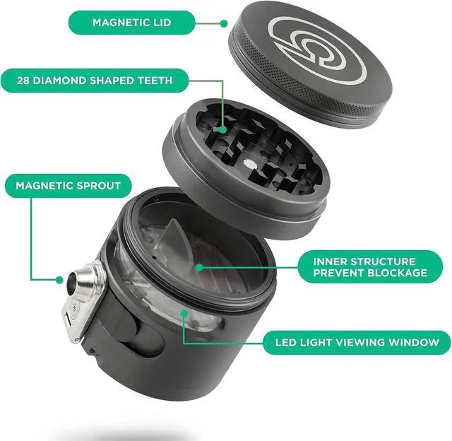 Alt view image 4 of 7 - - Tectonic9 Herb Grinder Automatic Electric Herbal Spice Dispenser Large 2.5" Aluminum Alloy (Grey), For Home & Kitchen Only