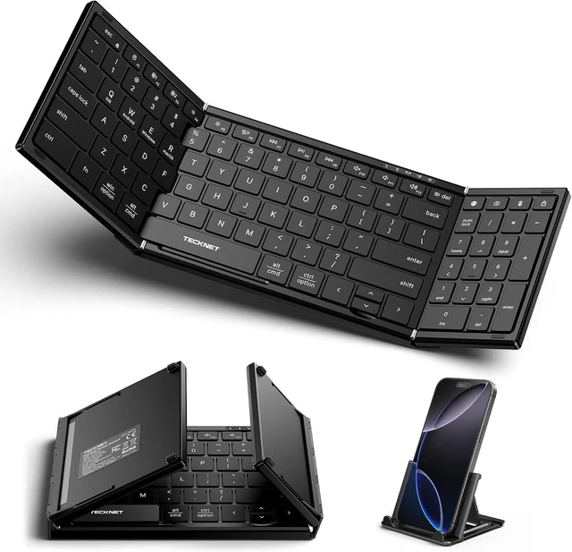 Main image of Wireless Foldable Bluetooth Keyboard Rechargeable Portable Full-Size Travel Keyboard with Number Pad, Connect Up to 3 Devices for iPad, Tablet, Smartphone, Laptop & PC, Windows/iOS/Android
