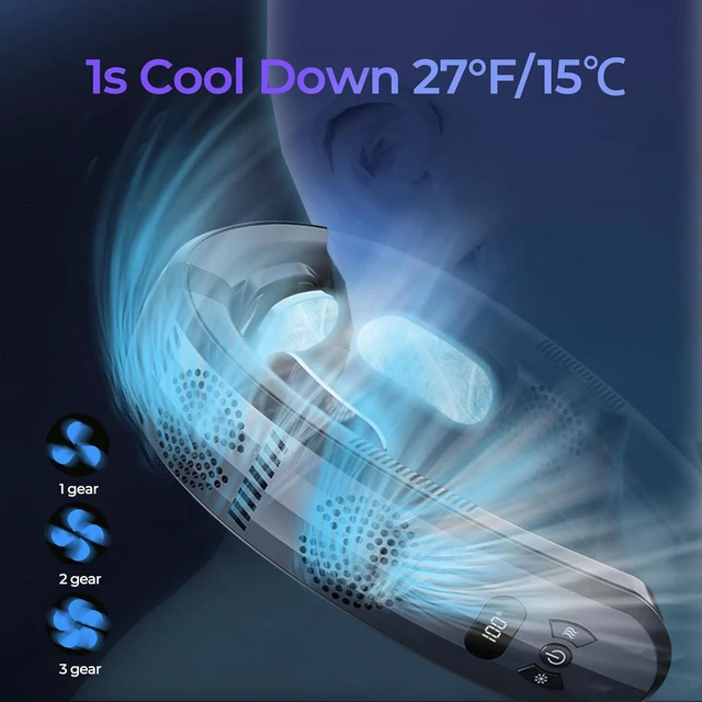 Alt view image 4 of 6 - Portable Neck Air Conditioner Fan Bladeless Limited Version Neck Fan with LED, Rechargeable Personal Fan, 3 Latest Cooler Plates, Quiet & Lightweight, Black