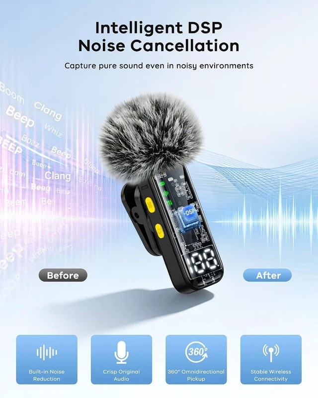 Alt view image 3 of 7 - 4-Pack Wireless Mini Lavalier Microphones for iPhone, Android & iPad Noise Reduction & LED Digital Display, Magnetic Mini Mic for Video Recording, Vlogging, YouTube, Podcast & Interview