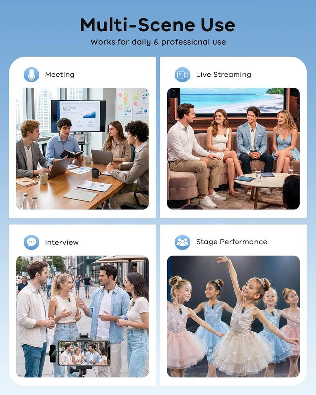 Alt view image 5 of 7 - 4-Pack Wireless Mini Lavalier Microphones for iPhone, Android & iPad Noise Reduction & LED Digital Display, Magnetic Mini Mic for Video Recording, Vlogging, YouTube, Podcast & Interview