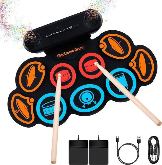 Main image of G7 Electronic Drum Set, 9 Pads Roll-up Drum Practice Pad with Drum Pedals & Sticks, Built-in Dual Speaker with Headphone Jack, Bluetooth & AUX, Great Christmas & Birthday Gift (Colours)