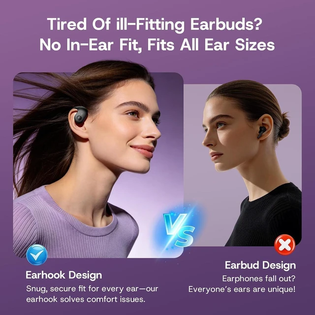 Alt view image 3 of 7 - Open-Ear Wireless Bluetooth Earbuds with Air Conduction & Over-Ear Hooks Headphones that Don't Go in Your Ear, with Surroundings Awareness