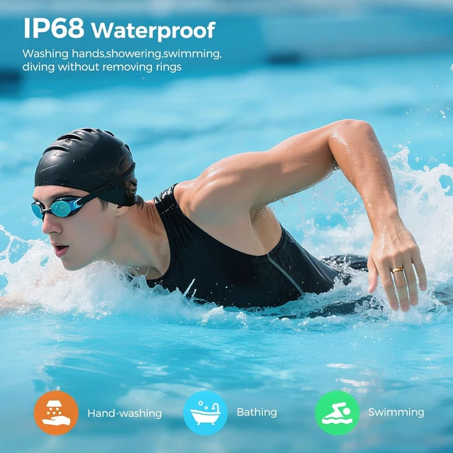 Alt view image 6 of 7 - IP68 Waterproof Smart Ring Health Tracker for Women & Men Heart Rate, Blood Oxygen & Blood Pressure, Sleep Tracking for iPhone & Android, No APP Fee (Black, 11#)