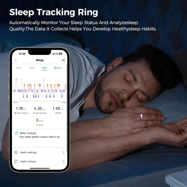 Alt view image 4 of 7 - IP68 Waterproof Smart Ring Health Tracker for Women & Men Heart Rate, Blood Oxygen & Blood Pressure, Sleep Tracking for iPhone & Android, No APP Fee (Black, 11#)