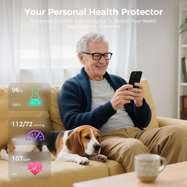 Alt view image 7 of 7 - IP68 Waterproof Smart Ring Health Tracker for Women & Men Heart Rate, Blood Oxygen & Blood Pressure, Sleep Tracking for iPhone & Android, No APP Fee (Black, 11#)
