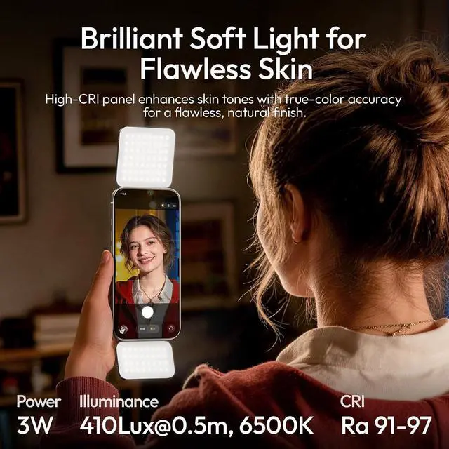 Alt view image 6 of 7 - GL01 Magnetic Selfie Light for Phone Top & Bottom Dual LED Fill Lights with Extendable Rod Dimmable 2500K-6500K Portable Video Vlog Light for iPhone 17 Pro Size & Below Not for Pro Max White