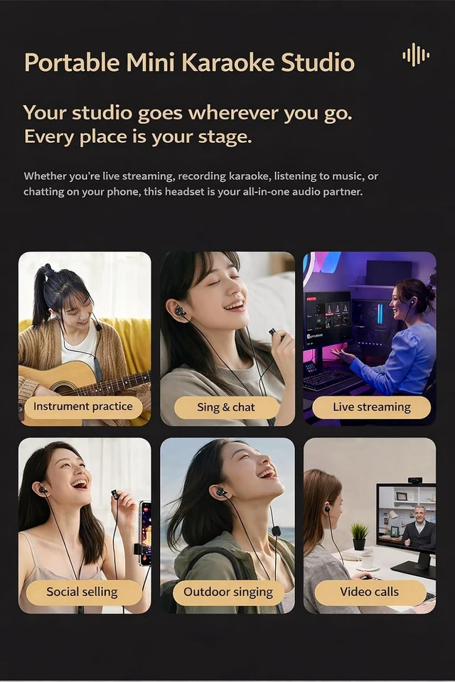 Alt view image 3 of 7 - Type-C In-Ear Karaoke Earbuds with Echo & Built-in Mic Real-Time Monitoring, 3 Reverb Modes, Wired Headphones for TikTok, Smule, StarMaker & Karaoke Apps